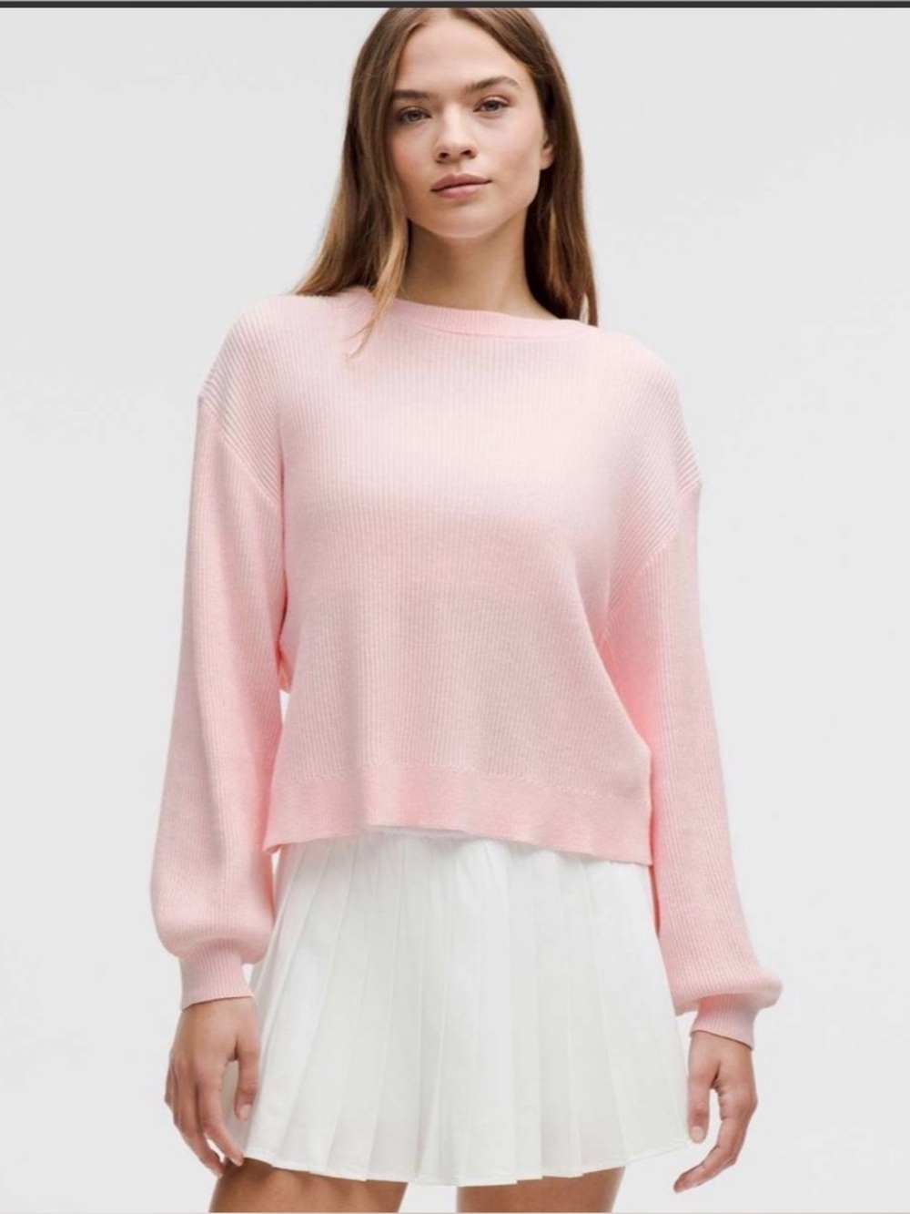 Lululemon Reversible Crossover Pink Ribbed Sweater XL cotton stretch Crop Large